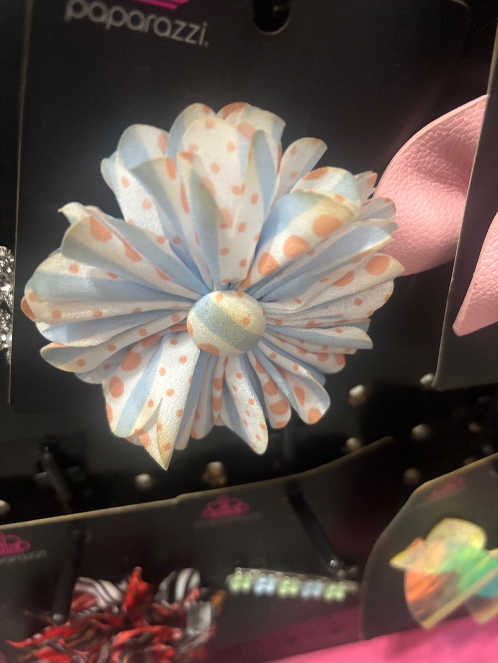 paparazzi Blue & Peach Polka Dot Flower Hair Clip